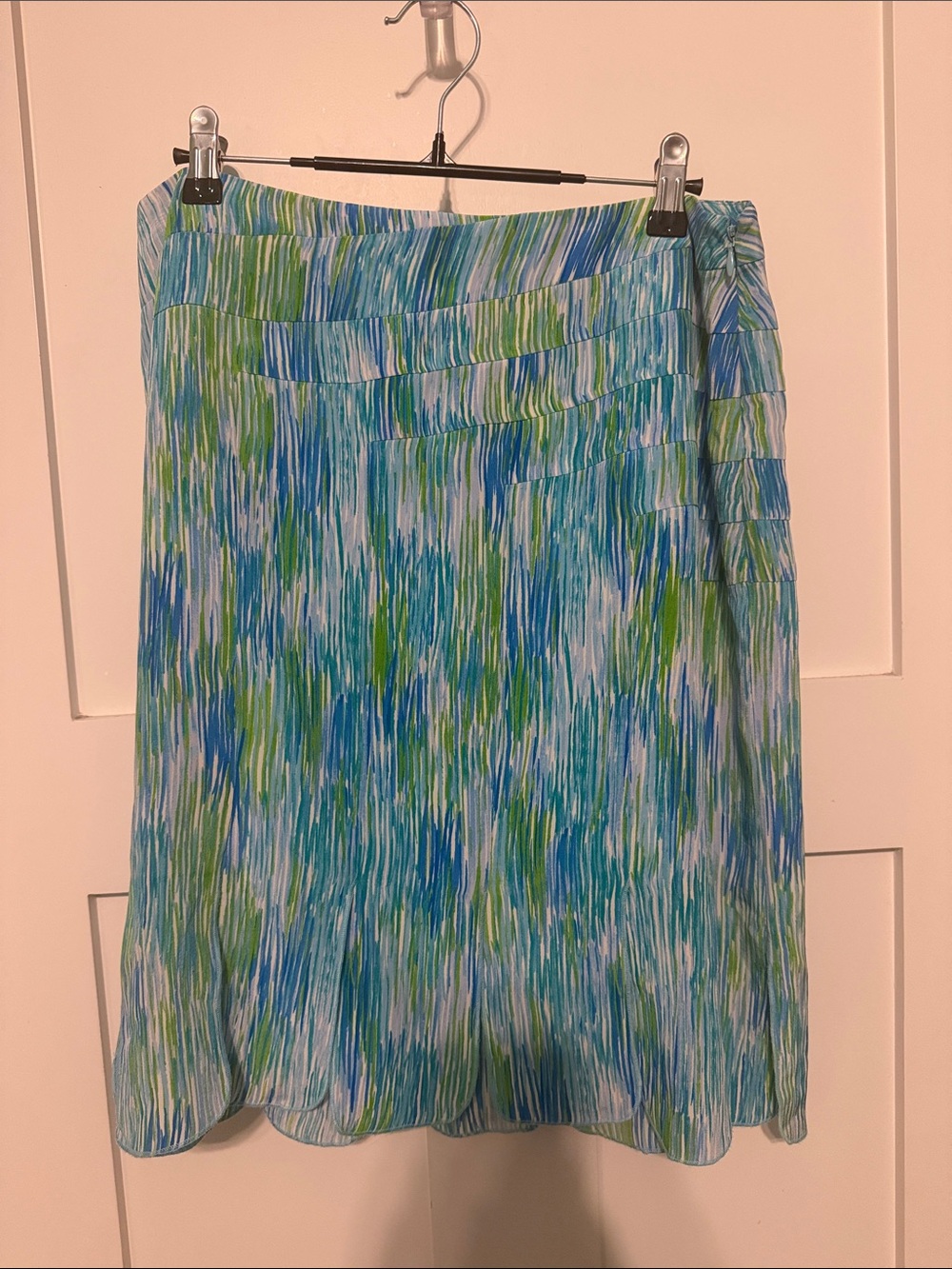 Essentials Vintage Y2K 100% Silk Car Wash Fringe Hem Brushstroke A-Line Skirt